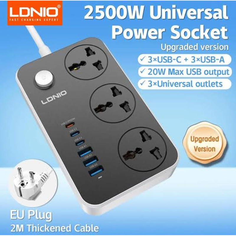 TORPAK GORAGÇYSY LDNIO SC3604 3-ÇYKYŞLY 6-USB 2M 2500W