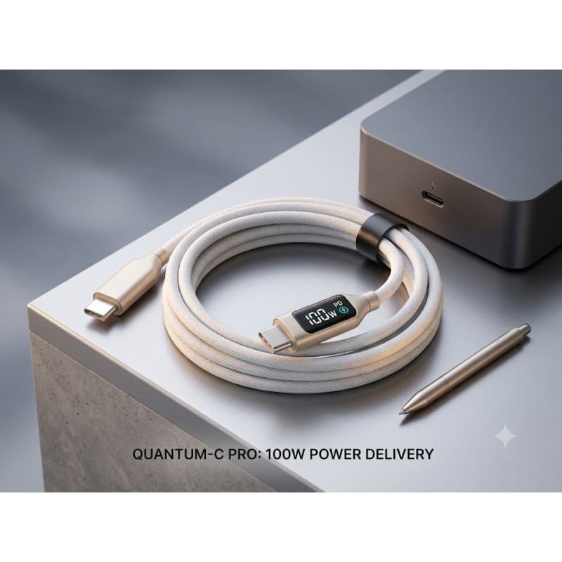 Кабель USB-C — USB-C 1 м, белый, со светодиодной подсветкой