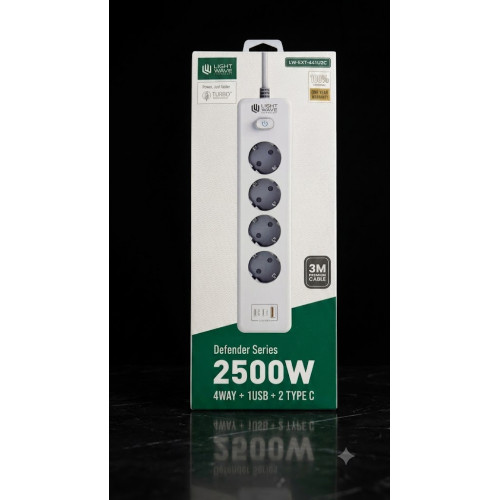 SURGE LIGHTWAVE PROTECTOR EXT-441U2C 4-OUT, 1*USB-A, 2*USB-C 3M 2500W