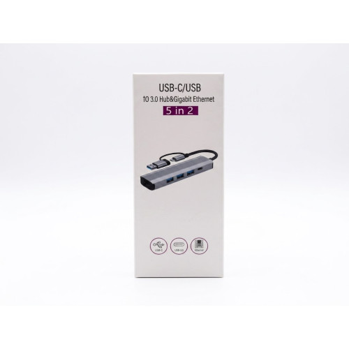 Концентратор (Разветвитель) USB-C/USB-A 5-в-2: 3USB-A + 1USB-C + LAN (Модель: BYL-2208TU)