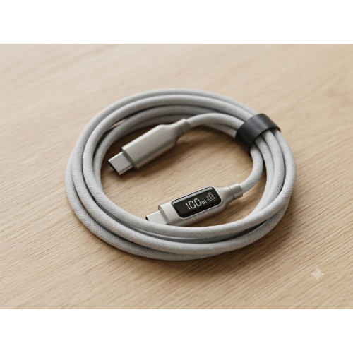 Кабель USB-C — USB-C 1 м, белый, со светодиодной подсветкой