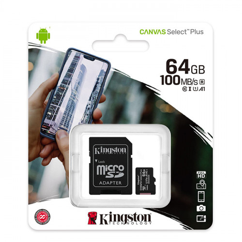 Kingston 64GB Canvas Select Plus mikrokarta, 10-njy klas