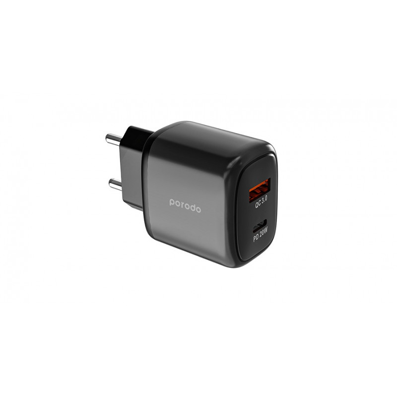 POWER ADAPTOR PORODO PDPA20W 1*USB-C , 1*USB-A 20W