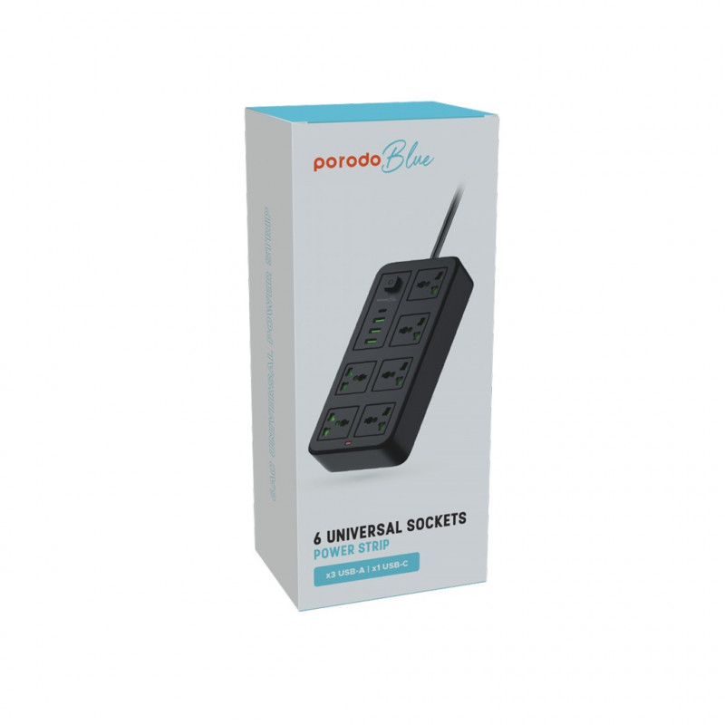 Tok süýşüriji Porodo 6ACPS1C3A, 6 rozetka, 1 USB-C, 3 USB-A Tok süýşüriji Porodo 6ACPS1C3A, 6 rozetka, 1 USB-C, 3 USB-A
