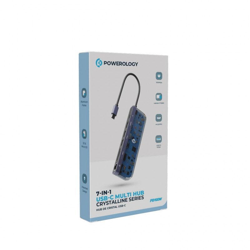 USB TYPE-C HUB POWEROLOGY 2*USB3.0+LAN+HDMI+SD/TF+PD 7 in 1