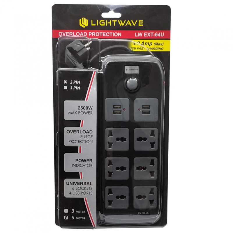 SURGE PROTECTOR LIGHTWAVE EXT-64U 6-OUT 4-USB 5M