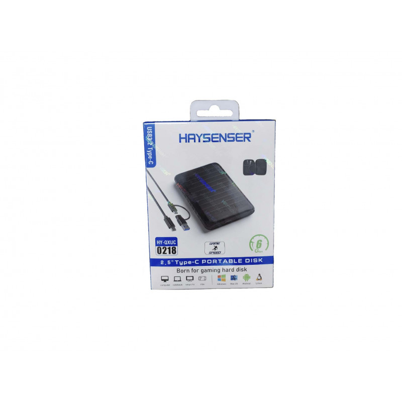 HAYSENSER 2.5" SATA gaty disk üçin USB 3.0 we USB-C interfeýsli korpus, HY-QXUC modeli (0218)